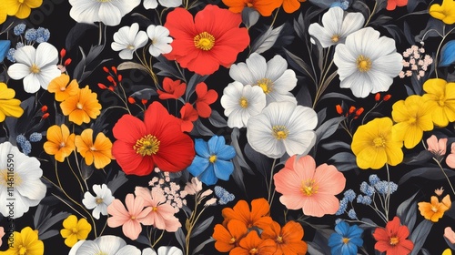 Wallpaper Mural Unusual Floral summer seamless pattern. flowers on a black background. Template for fabrics, textiles, paper, wallpaper, interior decoration. Vintage Torontodigital.ca