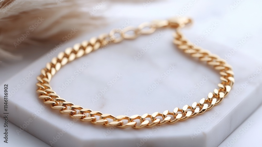 Elegant Gold Chain Bracelet on Marble Surface with Soft Accents Elegant Gold Chain Bracelet on Marble Surface with Soft Accents