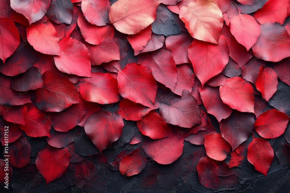 Close up of red fallen leaves with black background Close up of red fallen leaves with black background