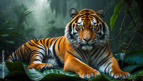 Explore stunning tiger images: majestic wild tigers, Bengal tigers, and fierce tiger portraits. Perfect for presentations, creative designs, and wildlife projects. photo