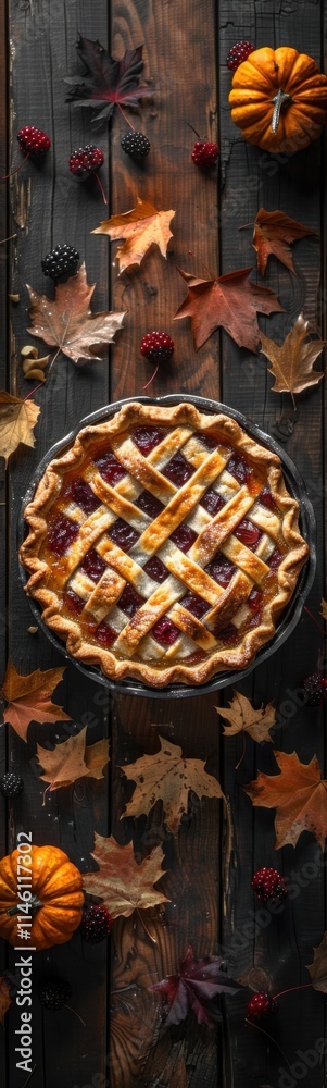 Pie with a lattice crust on a table, food background, vertical background Pie with a lattice crust on a table, food background, vertical background