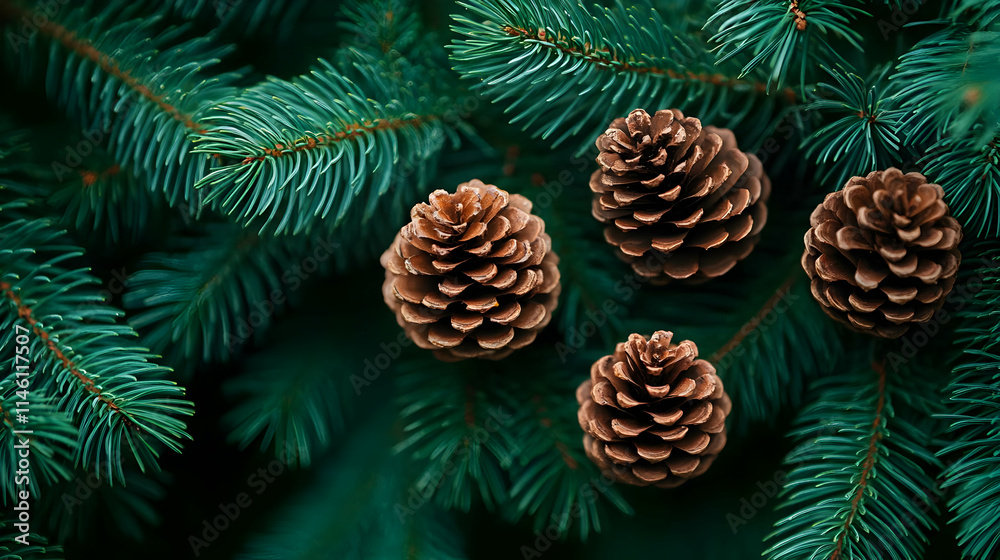 Pine Cones on Evergreen Branches, Nature's Beauty Pine Cones on Evergreen Branches, Nature's Beauty