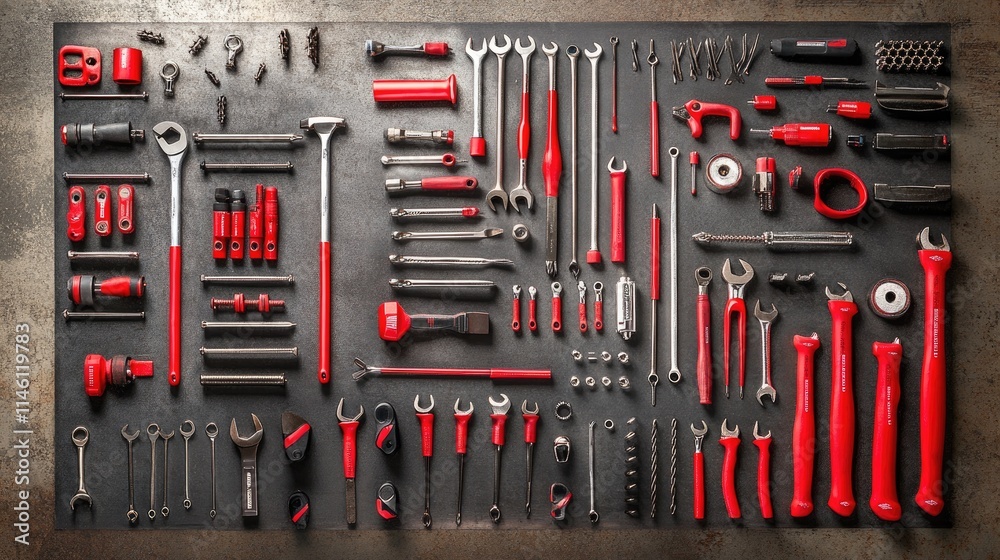 Fototapeta premium Array of Professional Hand Tools and Equipment on Dark Surface