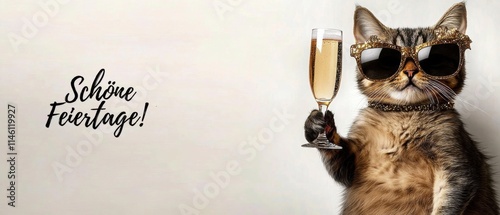 Stilvolle Katze feiert schöne Feiertage mit Champagner photo