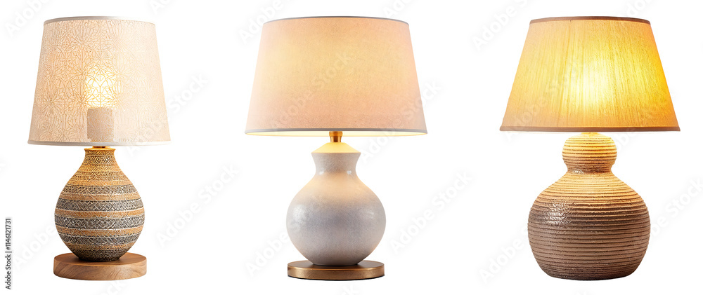 Collection of various Boho Table Lamps isolated on transparent background. Collection of various Boho Table Lamps isolated on transparent background.