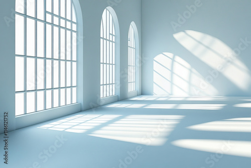 Empty studio background and potted plant with soft light and shadow. photo