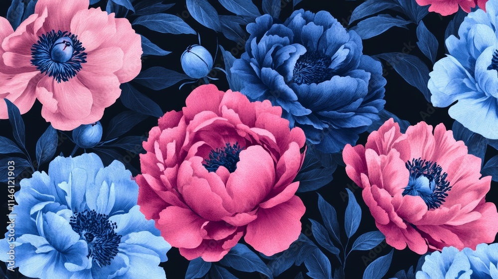 Unusual Floral summer seamless pattern. flowers on a black background. Template for fabrics, textiles, paper, wallpaper, interior decoration. Vintage Unusual Floral summer seamless pattern. flowers on a black background. Template for fabrics, textiles, paper, wallpaper, interior decoration. Vintage