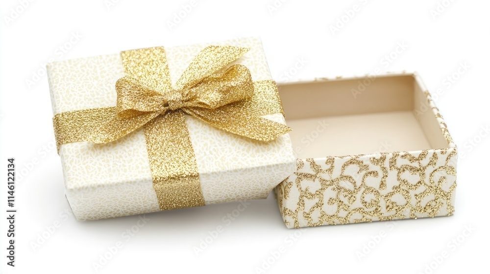 Elegant Gift Box with Gold Bow and Intricate Design Opened Elegant Gift Box with Gold Bow and Intricate Design Opened
