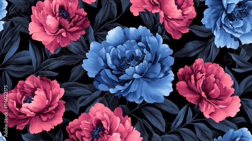 Unusual Floral summer seamless pattern. flowers on a black background. Template for fabrics, textiles, paper, wallpaper, interior decoration. Vintage