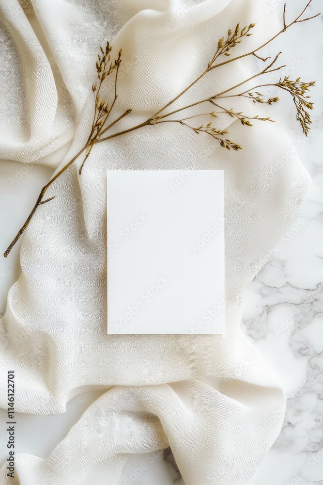 Mockup of a white greeting card on an aesthetic fabric background and dry branches. Perfect for stationery and minimalistic design projects. Mockup of a white greeting card on an aesthetic fabric background and dry branches. Perfect for stationery and minimalistic design projects.