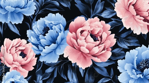 Unusual Floral summer seamless pattern. flowers on a black background. Template for fabrics, textiles, paper, wallpaper, interior decoration. Vintage