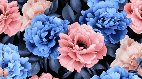 Unusual Floral summer seamless pattern. flowers on a black background. Template for fabrics, textiles, paper, wallpaper, interior decoration. Vintage