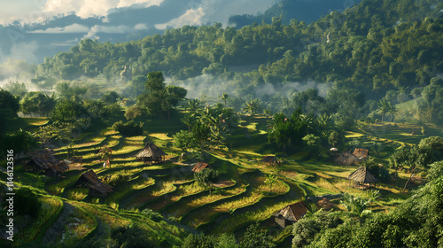 Fototapeta Naklejka Na Ścianę i Meble -  Stunning Sunrise Over Lush Terraced Rice Paddies