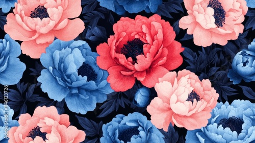 Unusual Floral summer seamless pattern. flowers on a black background. Template for fabrics, textiles, paper, wallpaper, interior decoration. Vintage