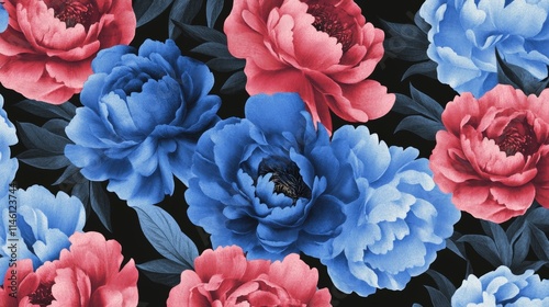 Unusual Floral summer seamless pattern. flowers on a black background. Template for fabrics, textiles, paper, wallpaper, interior decoration. Vintage