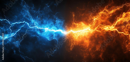 Fire and Ice Lightning Design with Atmosphere Background