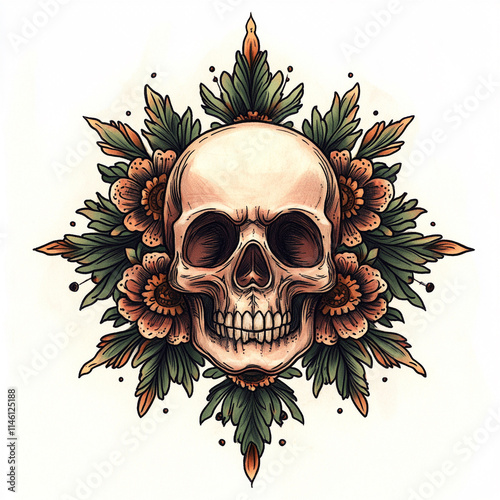 Skull and Mandala tattoo flash illustration photo