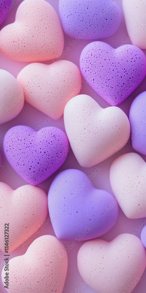 Obraz premium Bright and colorful collection of heart-shaped sponges capturing a soft and playful expression of love and creativity.