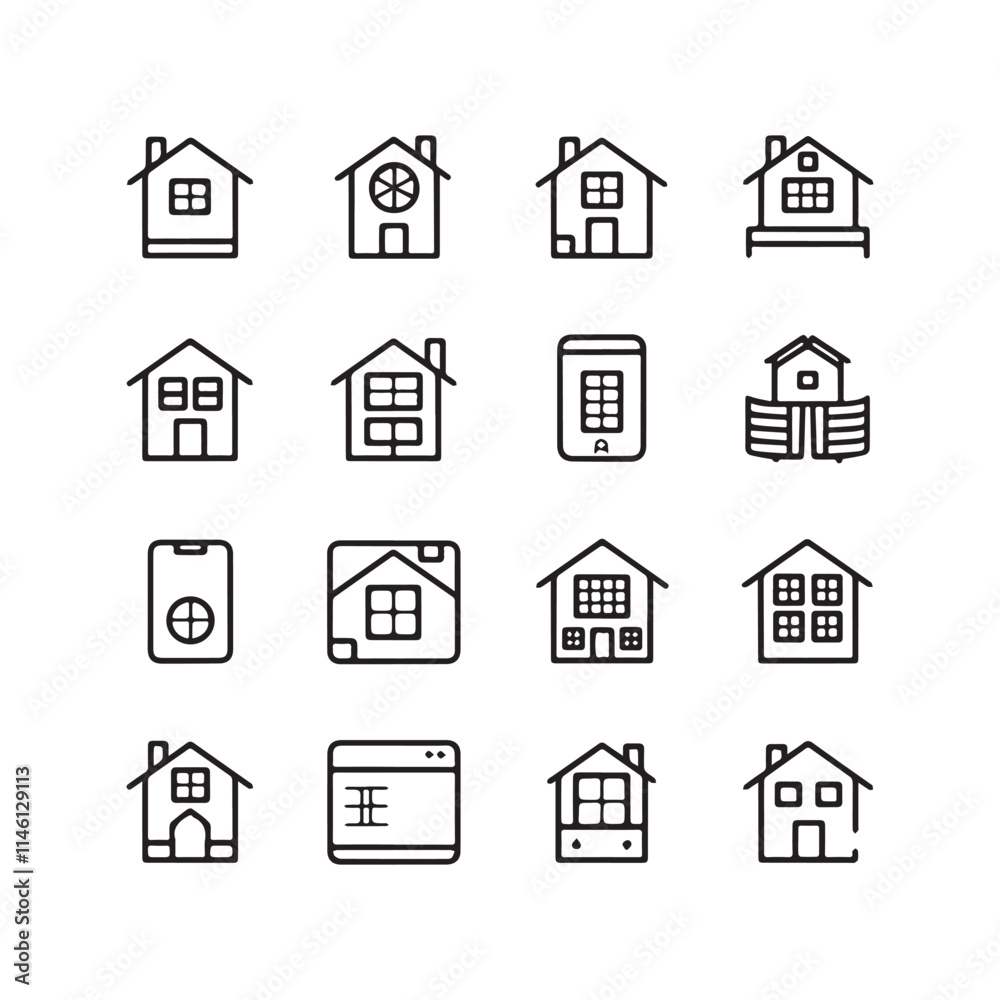A sleek and versatile set of 16 minimalist home icons tailored for web design projects
A sleek and versatile set of 16 minimalist home icons tailored for web design projects