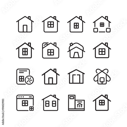 A sleek and versatile set of 16 minimalist home icons tailored for web design projects
