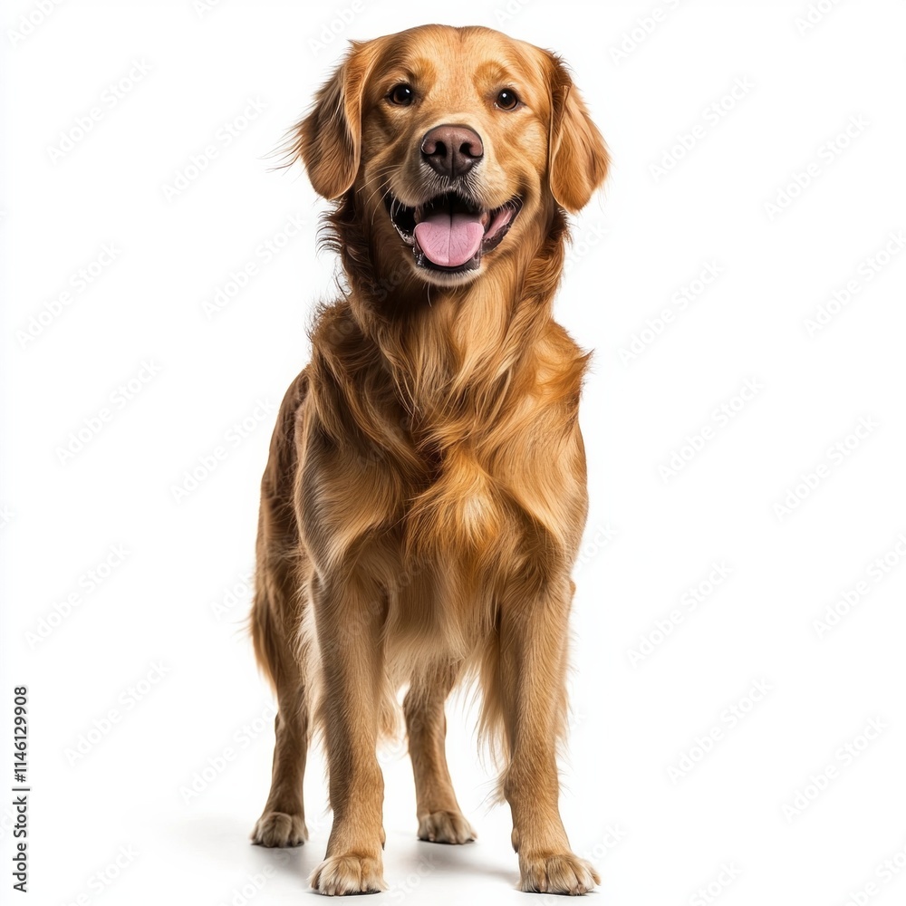Golden retriever standing on white background