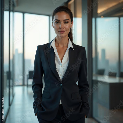 a businesswoman wearing a black suit