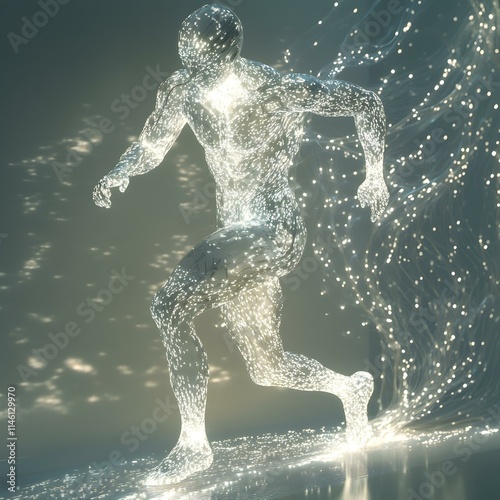 Digital Human Figure Running Symbolizing Motion and Energy photo