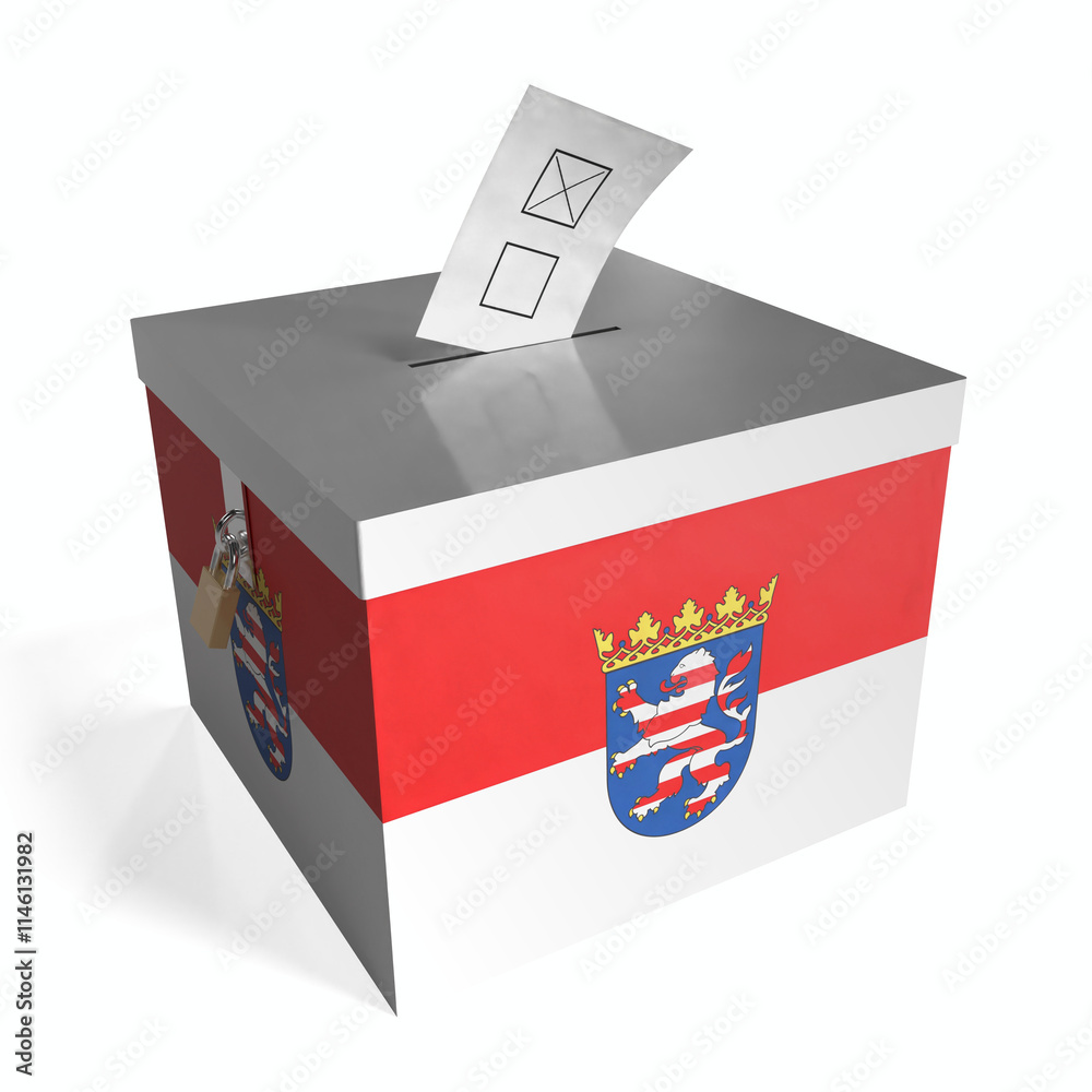 Hesse - ballot box with flag - 3D illustration Hesse - ballot box with flag - 3D illustration