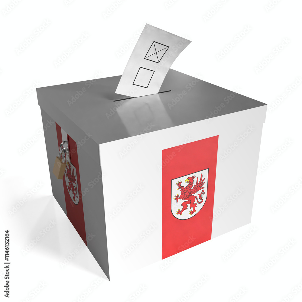West Pomerania - ballot box with flag - 3D illustration West Pomerania - ballot box with flag - 3D illustration