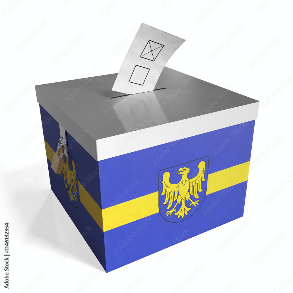 Silesia - ballot box with flag - 3D illustration Silesia - ballot box with flag - 3D illustration