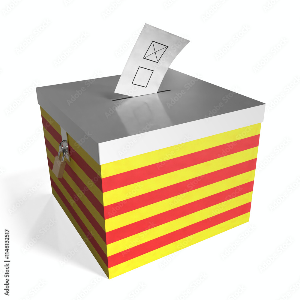 Catalonia - ballot box with flag - 3D illustration Catalonia - ballot box with flag - 3D illustration