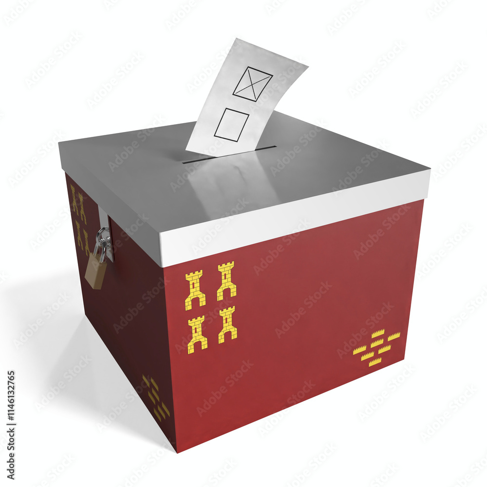 Region of Murcia - ballot box with flag - 3D illustration Region of Murcia - ballot box with flag - 3D illustration