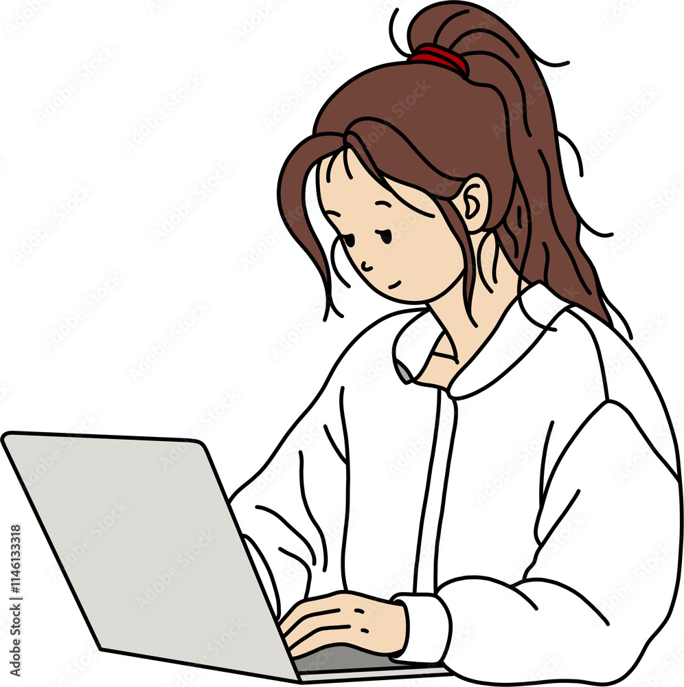 노트북으로 일하는 여자