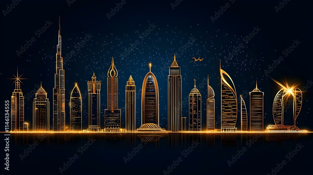 Fototapeta premium Modern Art Representation of Skyline in United Arab Emirates