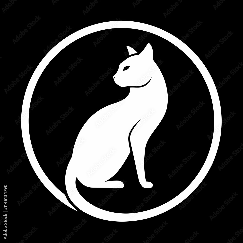 Minimalist Cat Silhouette in Circle - Black and White Pet Illustration
Minimalist Cat Silhouette in Circle - Black and White Pet Illustration