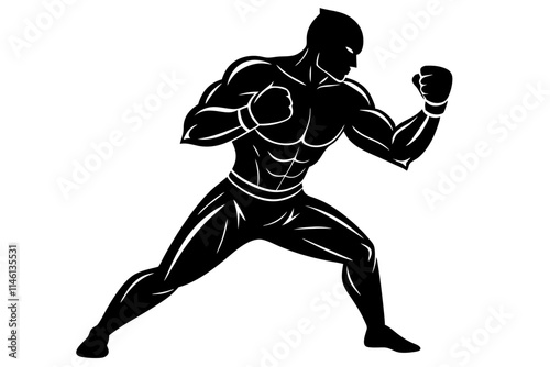 Athletic boxer silhouette in fighting stance