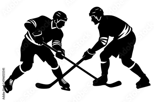 Принти на полотні Silhouettes of two hockey players, face-off stance
