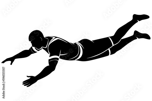 Silhouette of a rugby player diving to score a try