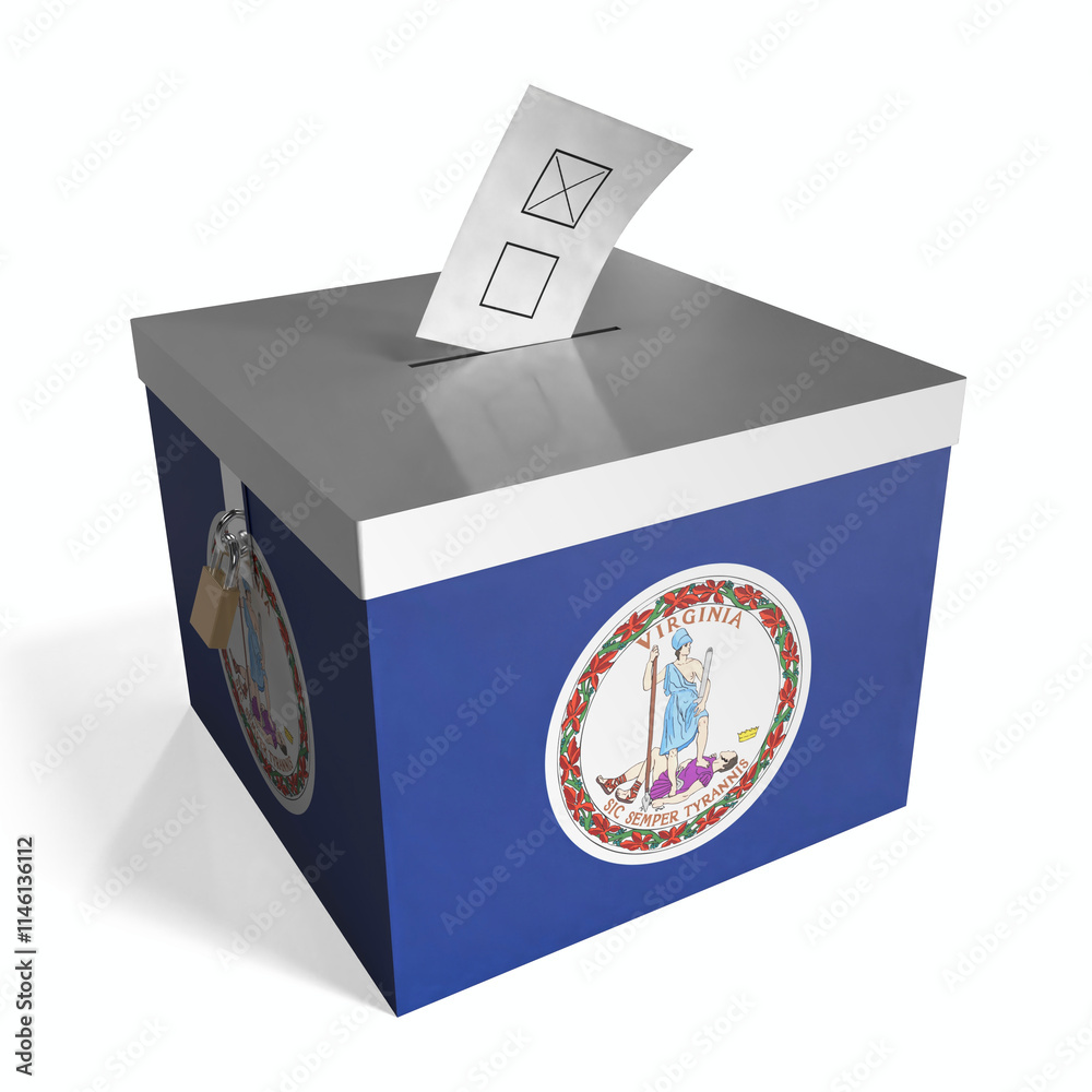 Virginia - ballot box with flag - 3D illustration Virginia - ballot box with flag - 3D illustration