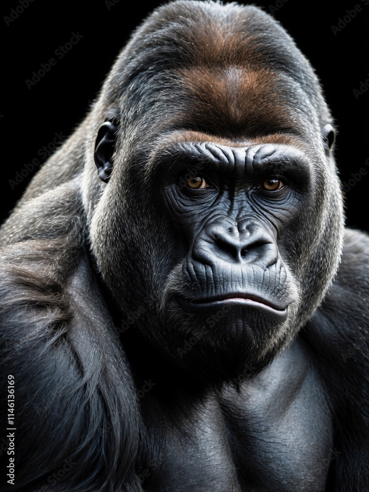 A close-up of a gorilla displaying a strong and intense gaze A close-up of a gorilla displaying a strong and intense gaze