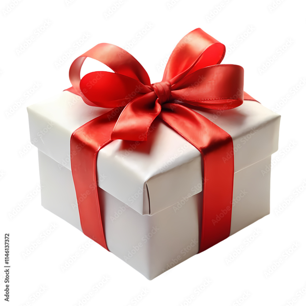 Fototapeta premium Elegant White Gift Box with Red Ribbon