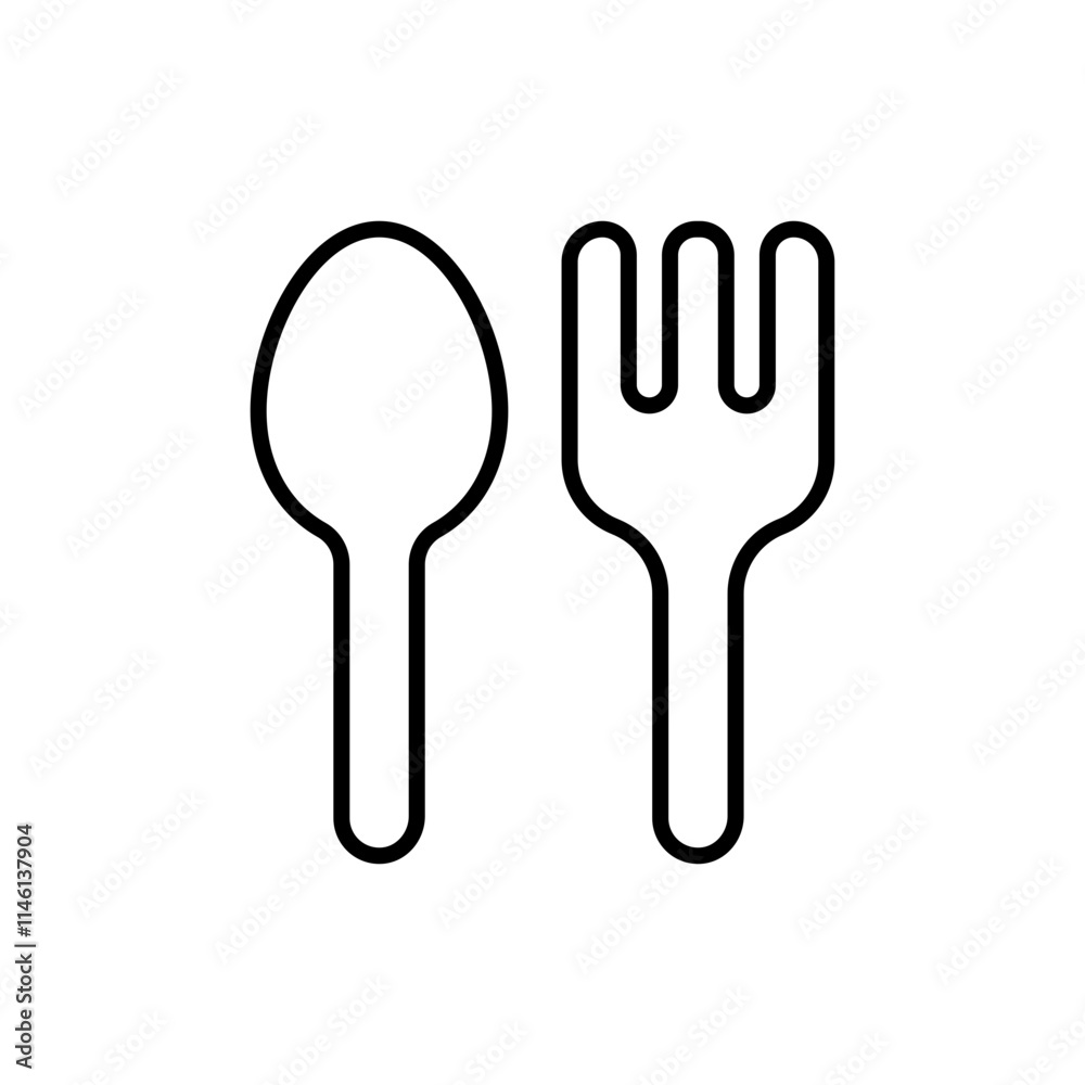 Spoon and fork outline icons, minimalist vector illustration ,simple transparent graphic element .Isolated on white background Spoon and fork outline icons, minimalist vector illustration ,simple transparent graphic element .Isolated on white background
