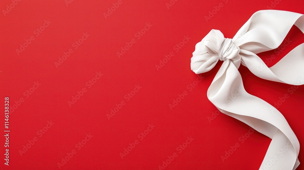 White ribbon bow on red background. White ribbon bow on red background.