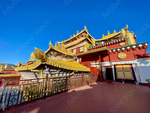 Zongzanlin temple or The Ganden Sumtsenling Monastery (also known as Sungtseling and Guihuasi) the largest Tibetan Buddhist monastery in Shangri-La Yunnan PRC and known as the Little Potala Palace