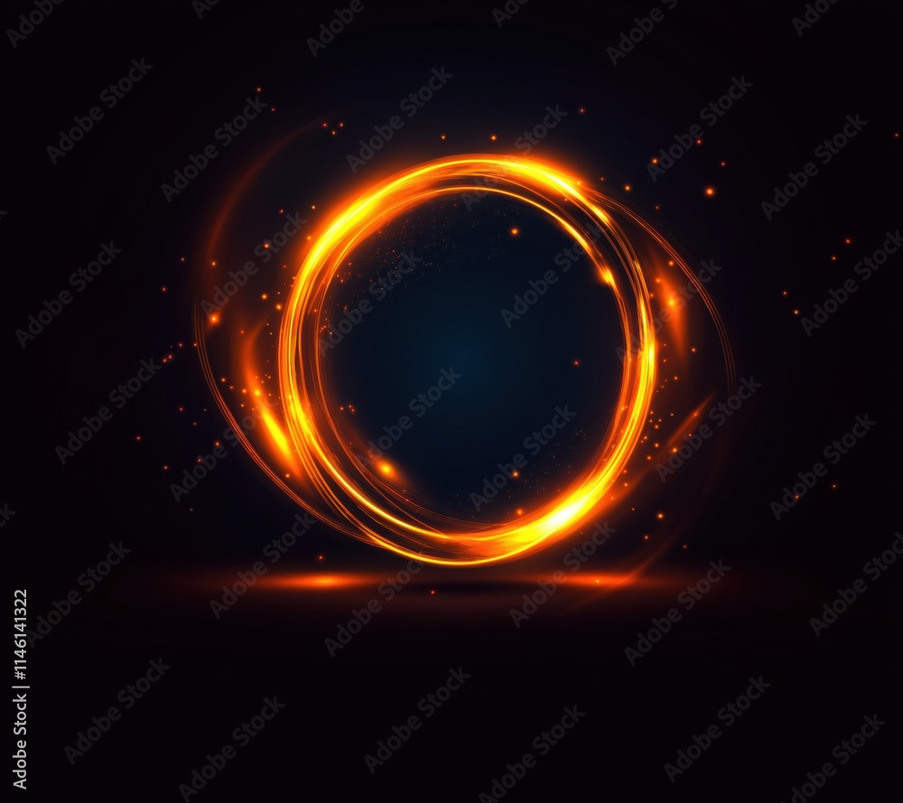 Glowing light ring circle on a black background, Abstract Glowing light ring circle on a black background, Abstract