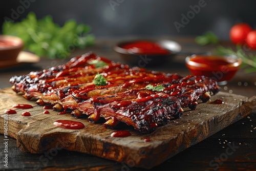 Ribs slathered in tangy BBQ sauce photo