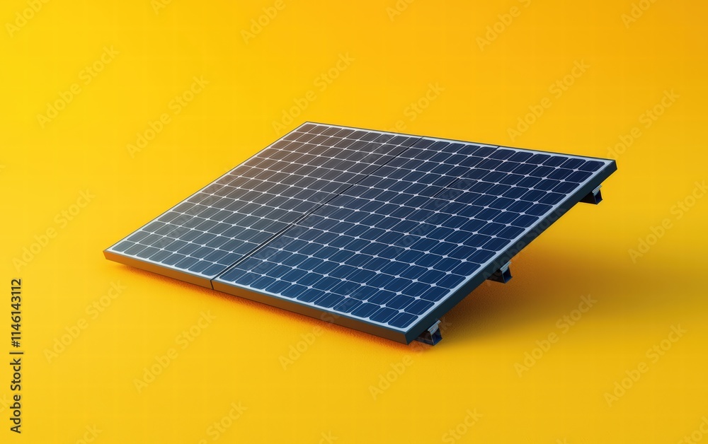 A single solar panel with a sleek design on a bright yellow background A single solar panel with a sleek design on a bright yellow background
