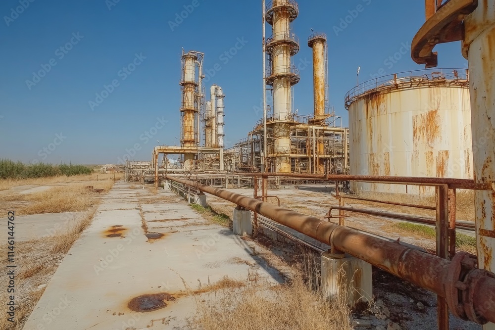A scene of rusted industrial pipes set against a dry landscape, representing man's fleeting struggle with nature's inevitable reclamation and the passage of time. A scene of rusted industrial pipes set against a dry landscape, representing man's fleeting struggle with nature's inevitable reclamation and the passage of time.