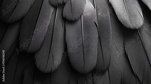 Photo of a close-up view of bird feathers in monochrome tones