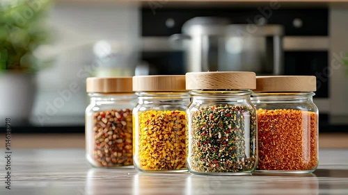 various condiments on the table. Selective focus